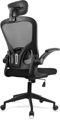 Image of JAJALUYA Office Chair Mesh Computer Chair with Adjustable Headrest and Lumbar Support Desk Chair Ergonomic Office Chair with Flip-up Armrest for Home Office Study (Black)