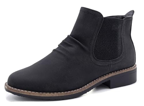Image of Cushion Walk Women's EEE Extra-Wide Fit Faux Nubuck Leather Ruched Low Block Heel Chelsea Ankle Boots Black Size 6 UK