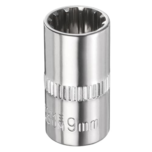 Image of sourcing map 12 Points Socket 1/4" Drive 9mm Metric Shallow Impact Socket Cr-V Steel Chrome Plating Flip Sleeve Nut Driver Wrench for Home Auto Nuts Bolts Repair