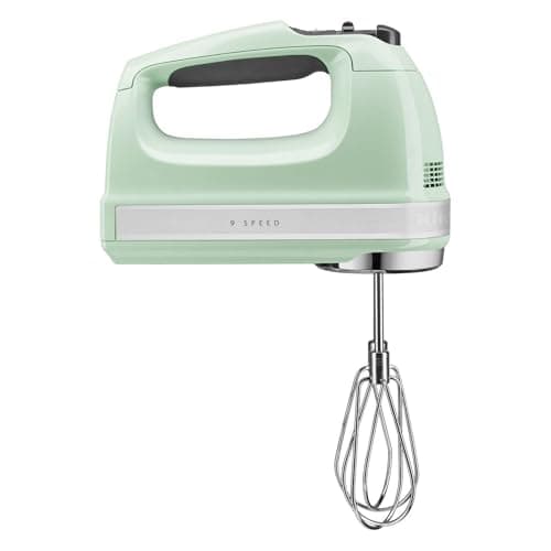 Image of KitchenAid 5KHM9212BPT 9-Speed Hand Mixer, Powerful DC Motor, with 5 Stainless Steel Accessories (Beaters, Whisk, Dough Hooks, Mixing Rod) & Storage Bag, Pistachio