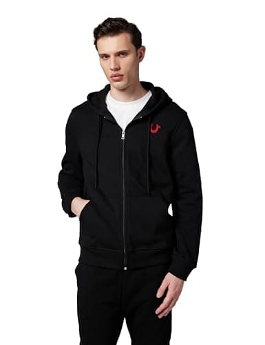Image of True Religion Men's True Embroidered Zip Hoodie, Black, S