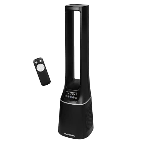Image of Russell Hobbs Bladeless Quiet Tower fan with Remote Control,107cm Tall, 10 Speed Settings, 12 Hour Adjustable Timer, Oscillating Function, 22W, Black, 2 Years Guarantee RHBLDL12B