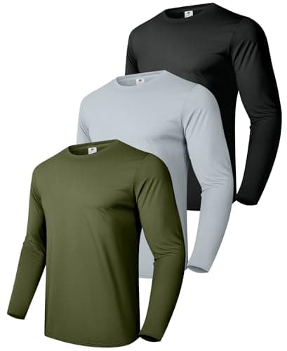 Image of Boyzn Men's 3 Pack Men's Long Sleeve Shirt Cotton Casual Round Neck Wicking Workout T-Shirt Black/Grey/Army Green-3P09-S