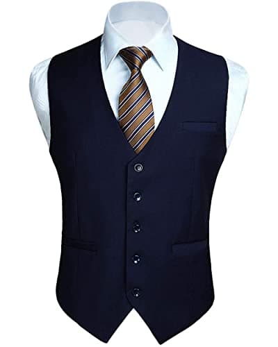 Image of Hisdern Men's Formal Wedding Party Cotton Waistcoat Solid Color Vest , Navy Blue, XL(Chest size 46.5¡å)