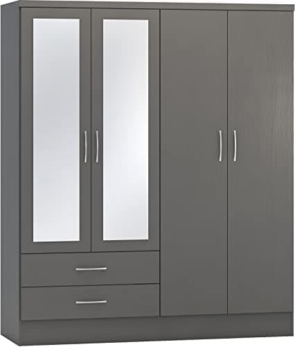 Image of Seconique Nevada 4 Door 2 Drawer Wardrobe in 3D Effect Grey