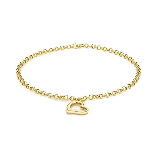 Image of CARISSIMA Women's 9 ct Yellow Gold Heart Charm 2.4mm Round Belcher Chain Bracelet of Length 18 cm/7 Inch
