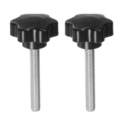 Image of sourcing map 2pcs Star Knobs M10 x 70mm 304 Stainless Steel Threaded Stud 46mm Plastic 6-Star Head Hand Tightening Thumb Screw Clamping Jig Knob Handle, Black
