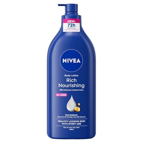 Image of NIVEA Rich Nourishing Body Lotion (625ml), Rich 72H Hydration Moisturiser for Dry Skin Made with Deep Moisture Serum and Almond Oil, Extra Large NIVEA Body Lotion