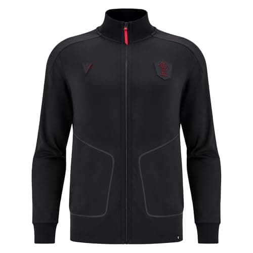 Image of Macron Wales WRU 2025/26 Mens Anthem Jacket (UK, Alpha, L, Regular, Regular, BLACK)