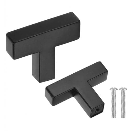 Image of QZKJQDD 2 Pcs Kitchen Cupboard Handles, T-Shaped Black Door Knobs, Single Hole Kitchen Door Handles for Drawer and Cabinet Stainless Steel Pulls Suitable for Bedroom, Living Room, Bathroom