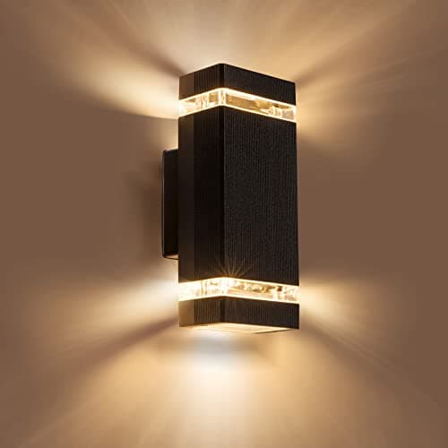 Image of Aranzyec Outdoor Wall Lights Mains Powered, Aluminium Up Down Outside Wall Lights, Max 35W GU10, IP54 Waterproof Black Garden Lights for Patio, Terrace, Hallway