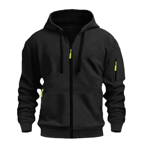 Image of LBL Men's Hoodies Casual Pullover Hooded Sweatshirt Long Sleeve Full Zip Hoody Tops With Kangaroo Pocket APH104 Black XXL