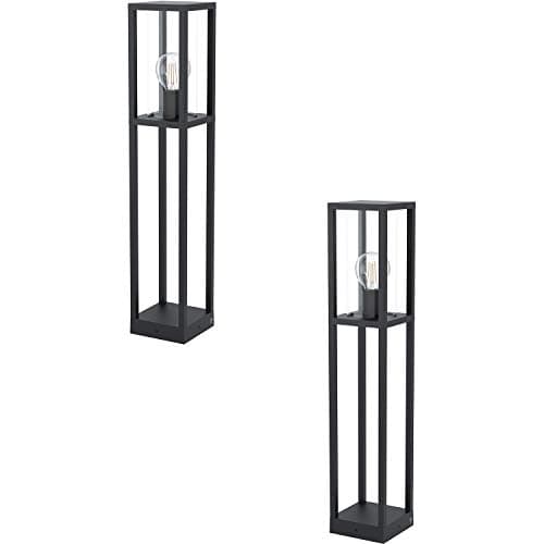Image of 2 Pack IP44 Outdoor Bollard Light -Black Cast Aluminium Box- 40W E27 Tall Post - Weatherproof Waterproof Driveway Path Garden lamp Post Tall