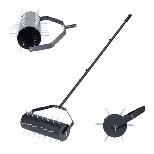 Image of Hibtn Rolling Aerator Lawn Tool,Heavy Duty Manual Push Aerator Tool with 39 Spikes, Lawn Aerator Spike Tool With Adjustable Handle for Maintaining Garden Yard Patio