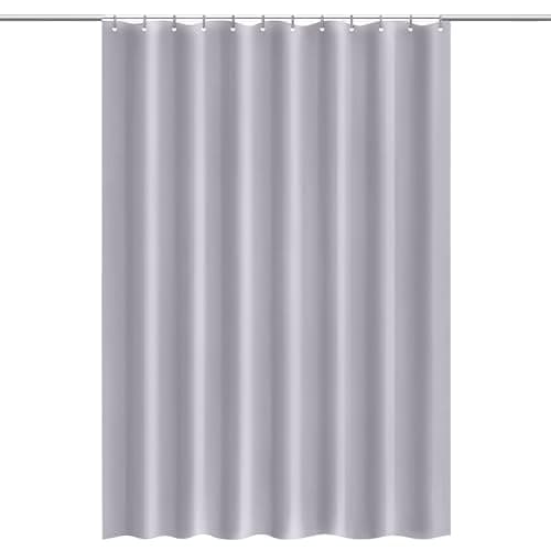 Image of Trimming Shop Shower Curtain & 12 Hooks, Mold and Mildew Resistant 72x72 Inch Long, Washable PEVA Plain Bathroom Curtains, Shower Curtain Liner 180 x 180cm, Grey