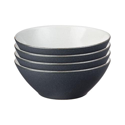 Image of Denby - Impression Charcoal Blue Cereal Bowls Set of 4 - Dishwasher Microwave Safe Crockery - Ceramic Stoneware Tableware Soup Bowls