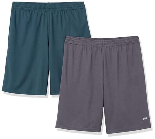 Image of Amazon Essentials Men's Athletic Basketball Gym, Performance Tech Loose-Fit Training Shorts, Pack of 2, Charcoal/Dark Green, XL