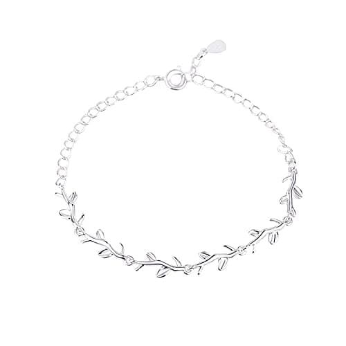 Image of QYAQ Sterling Silver Bracelet For Women,Ladies 925 Sterling Silver Bracelet Vintage Olive Branch Bracelet Ladies Classic Sterling Silver Jewellery For Sisters Friend Couples Mom