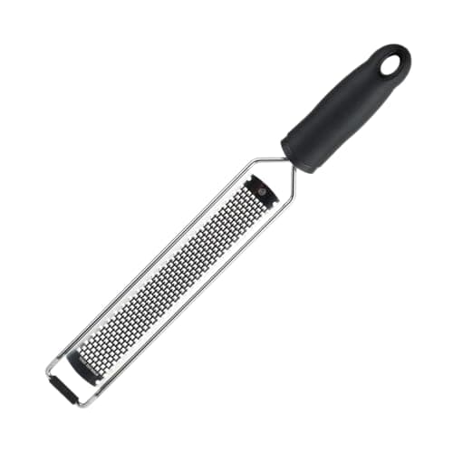 Image of MasterChef Lemon Zester Grater Tool for Citrus Fruits, Garlic, Ginger, Nutmeg, Parmesan Cheese, Chocolate etc, Extra Fine Stainless Steel Blades with Black Easy Grip Handle & Non-Slip Rubber Foot