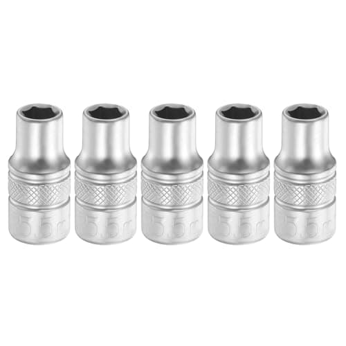 Image of sourcing map 5pcs 6 Points Deep Socket 1/4" Drive 5.5mm Deep Metric CR-V Steel Polished Nickel Plating Flip Sleeve 25mm / 1" Extra Long Socket Tool for Home Auto Nuts Bolts Repair