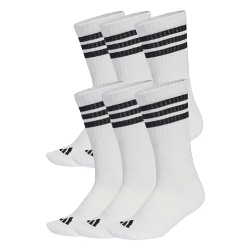 Image of adidas Unisex 3 Stripes Essentials Cushioned Crew Socks 6 Pair Pack, white/black/black, 6.5-8