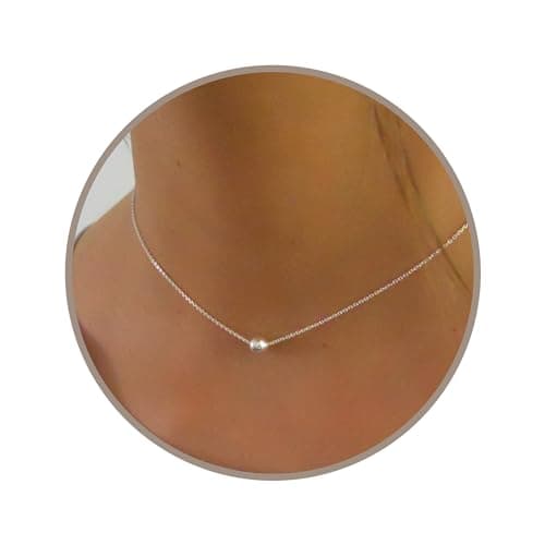 Image of Annika Bella Choker Necklace, 925 Sterling Silver Chain, Necklaces for Women, Bead Pendant Chain, Gift for Her, Dainty Everyday Jewelry.