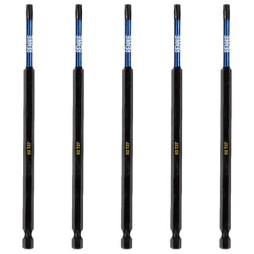 Image of 5 x Rennie Tools 150mm Long T27 TX27 Impact Screwdriver Driver Bits Set. Heavy Duty Magnetic Torx Screwdriver Bit Set. Black Oxide Coated Torx Impact Driver Bits. Torx Bit Set.