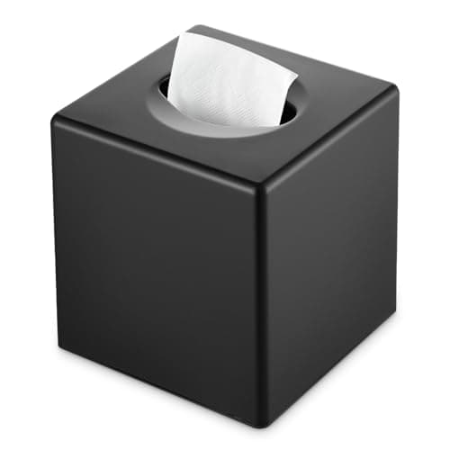 Image of Y-in Hand Tissue Box Cover, Square Facial Tissue Holder Storage for Bathroom Vanity, Countertops, Dressers, Night Stand, Parlors and Offices - Black