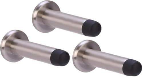 Image of DIRECT DOOR HANDLES® 75mm Projection Skirting or Wall Mounted Door Stop Concealed Fix with Rubber Buffer in Satin Nickel with Fixing Screws (Pack of 3)