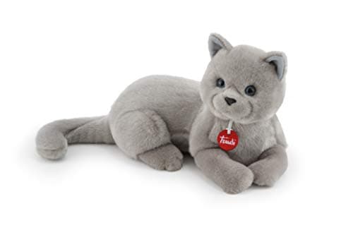 Image of Trudi Celestino Cat Plush Toy, Grey - Soft and Cuddly Carthusian Kitten - 44x23x19 cm - Machine Washable for All Ages Italian Craftsmanship