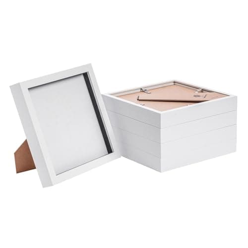 Image of Nicola Spring 3D Shadow Box Photo Frames - 8 x 8 (20 x 20cm) - Pack of 5 - White 3D Photo Frame Box Picture Frame Square Display Case for Crafts, Keepsakes, Wedding, Graduation