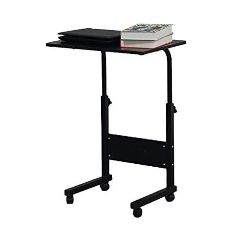 Image of Karl home Small Side Mobile Table 60×40cm Computer Desk with Rolling Wheels Height Adjustable Rolling Potable Laptop Cart,C-Shaped Bed Couch End Tables with Edge Stopper for Living Room Bedroom,Black