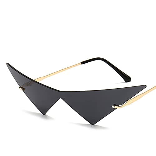 Image of Oversized Cat Eye Rimless Sunglasses Women Fashion One Piece Lens Sun Glasses Female Trend Triangle Eyewear Men UV400(Color:Black)