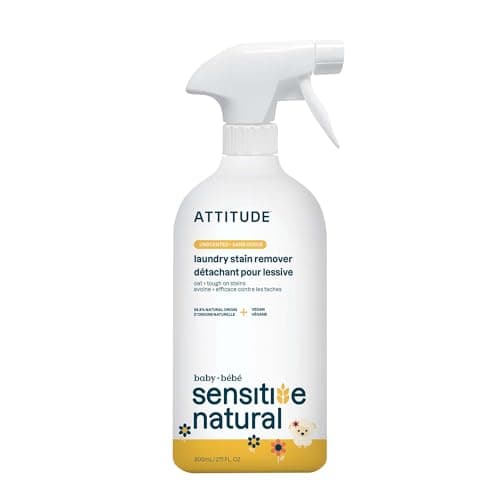 Image of ATTITUDE Laundry Stain Remover for Baby Clothes, Plant- and Mineral-Based Ingredients, Vegan Laundry Products, Sensitive Skin, Unscented, 800 mL