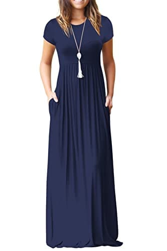 Image of GRECERELLE Womens Maxi Dress Summer Casual Long Dresses for Ladies with Pockets (Navy Blue, XL)