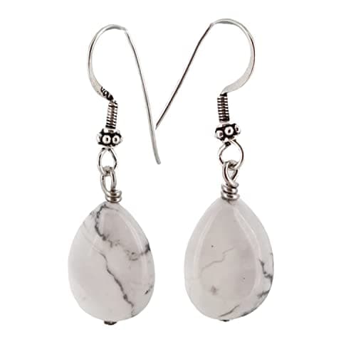 Image of TreasureBay Handmade Natural Gemstone Tear Drop Shape Sterling Silver Earrings - Gift Ideas for Women (White Turquoise)