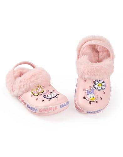 Image of Disney Minnie Mouse Girls Pink Clogs | Fur Lined with Minnie & Daisy Character Design | Casual Wear Footwear for Everyday Adventures | Comfortable Kids Shoes Merch - 6 UK Child