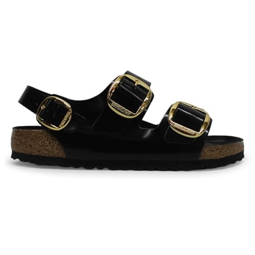 Image of Birkenstock Unisex Milano Big Buckle Natural Leather High Shine Black Sandals 5 UK