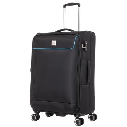Image of ATX Luggage Medium Suitcase Expandable Soft Shell Durable Lightweight Hold Check in Trolley Case Bag with 4 Wheels Built-in TSA Lock (Black/Blue, 73 Liter)