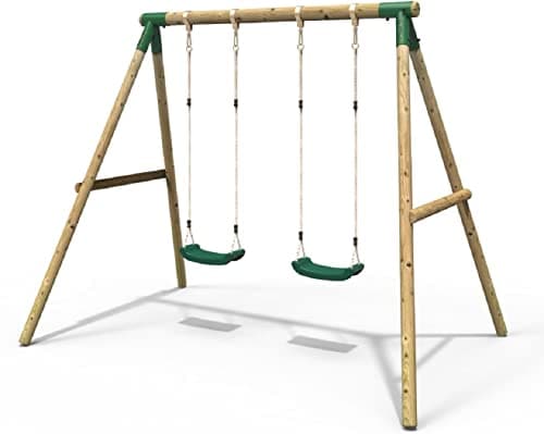 Image of Rebo® Children's Wooden Garden Swing Set - Venus | OutdoorToys | Pressure Treated Timber, Soft Feel Ropes, Two Green Swing Seats, Sturdy Construction for Kids
