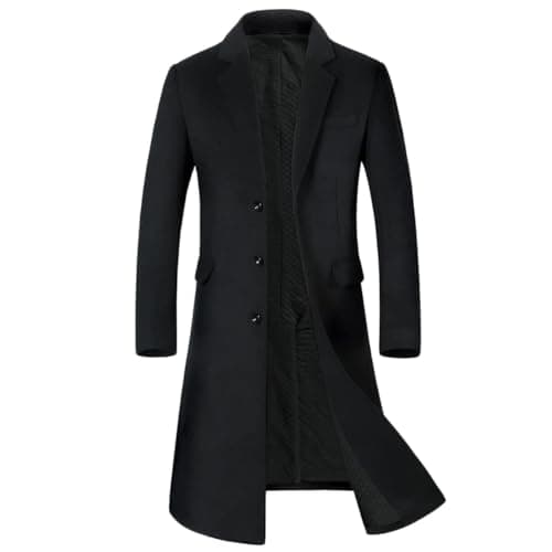 Image of YOUTHUP Men's Winter Wool Coat, Black-Thick, S