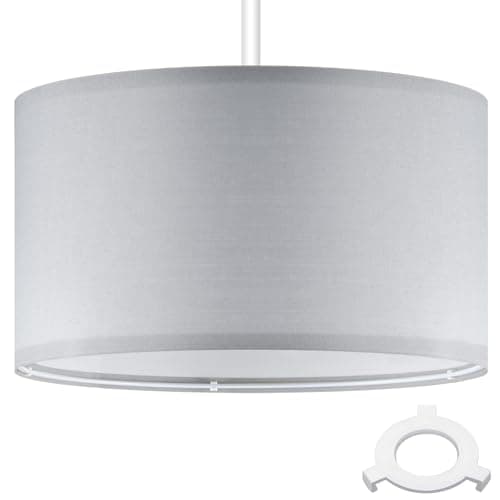 Image of Weewooday 1 Set Fabric Lampshade for Ceiling Lights, Table Lamps and Floor Lamps, with E27 to E14 Adapter Ring, Modern Linen Lamp Shades for Living Room, Bedroom, Home Decoration(14 Inch,Light Grey)