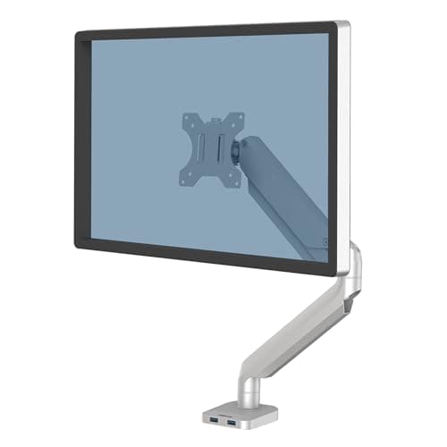Image of Fellowes Single Monitor Arm - Platinum Series Mount for 8KG 32 inch Screens - Ergonomic Adjustable Arm Desk Mount - Tilt 45° Swivel 360° Rotation 360°, VESA 75 x 75/100 x 100 - Silver
