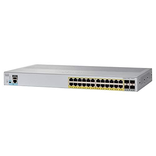 Image of Cisco Catalyst 2960L-24PS-LL Network Switch, 24 Gigabit Ethernet PoE+ Ports, 195W PoE Budget, four 1 G SFP Uplink Ports, Fanless Operation, Enhanced Limited (WS-C2960L-24PS-LL), grey