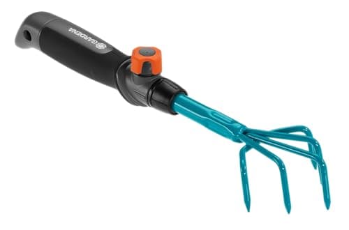 Image of Gardena combisystem Hand Weeder: Five-tined hand grubber for loosening and aerating soil in beds and flower boxes, 7 cm working width, ergonomic handle, corrosion protection (8923-20)