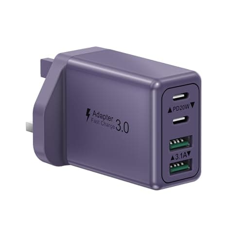 Image of USB C Plug, 40W 4-Port USB C Fast Charger Plug UK Dual Port PD Power Adapter + QC Wall Plug, Multi USB Plug Multiport Type C Charging Plug for iPhone 17 16 15 14 Pro Max 13 12 11 XS, Samsung, iPad