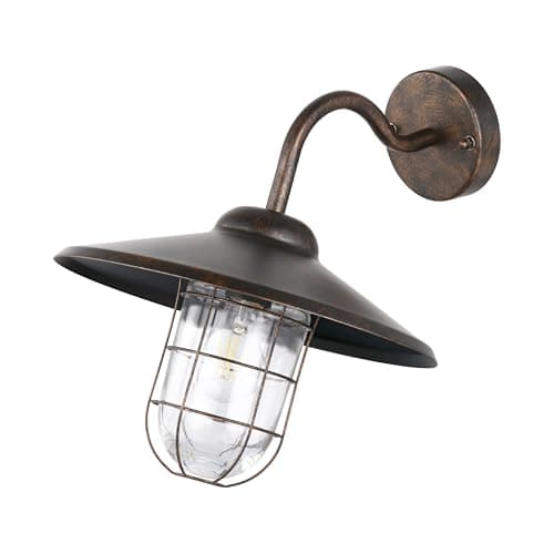 Image of Eglo Melogoa Outdoor Wall Light, Antique Copper External Porch Light, Galvanized Steel and Glass Lantern, E27 Socket, IP44