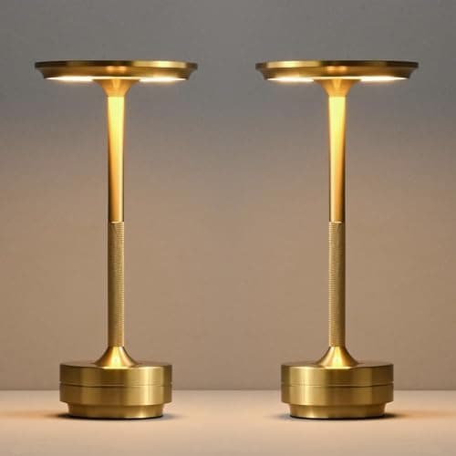 Image of Rechargeable Cordless Table Lamp - 5200mAh LED Desk lamp with USB-C Charging, 3-Color Stepless Dimming, IPX4 Waterproof, Memory Function,Cordless lamp,for Bedroom/Outdoor/Dining/Patio(2 Pack Gold)