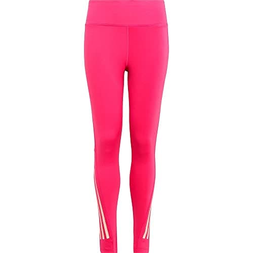 Image of adidas Girl's AEROREADY 3-Stripes High-Rise 7/8 Optime Pocket Tights, Semi Lucid Fuchsia/White, 9-10 Years