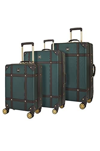 Image of Rock Vintage Set of 3 Hard Shell Suitcases in Emerald Green - Nostalgic Design, Dual 360 Swivel-Wheels, Telescopic Handle, Impact-Resistant Material & TSA Combination Lock - Small, Medium & Large